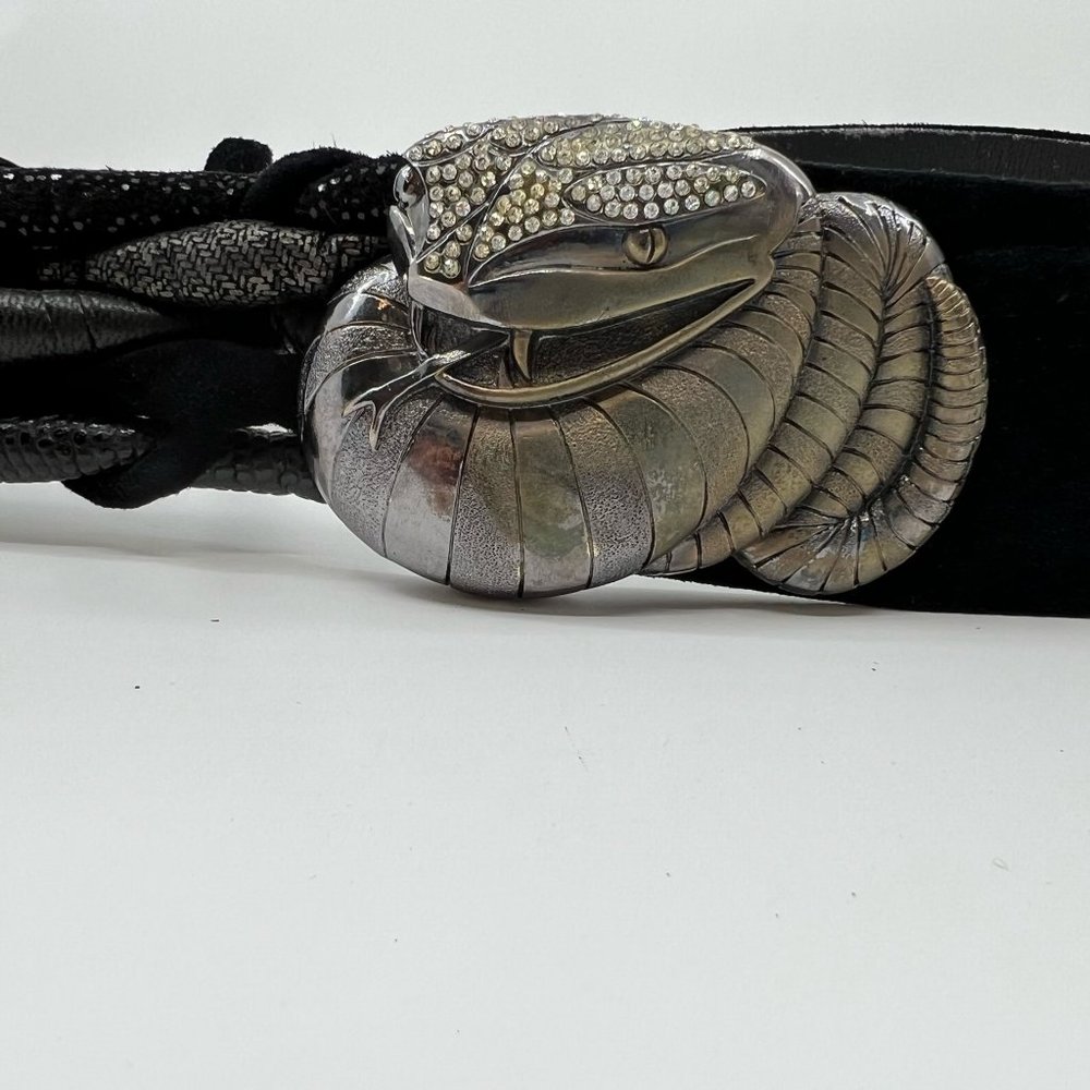 Vintage XL Suzi Roher Rhinestone Studded Metalcasted Rattlesnake Belt